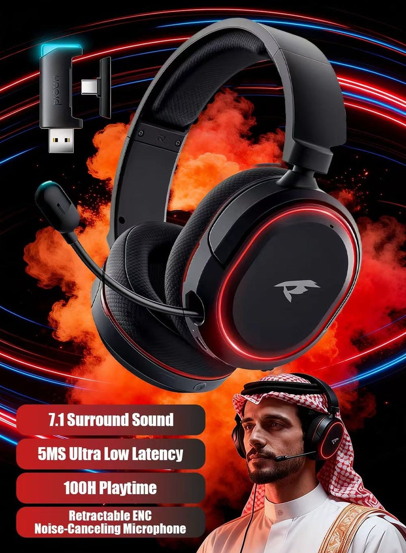 Picun G2 RGB Wireless Gaming Headset, 7.1 Surround Sound,2.4GHz USB Gaming Headphones Bluetooth ENC Noise Canceling Mic, Bluetooth Headset for PC PS5 PS4 Mac Switch - Image 1